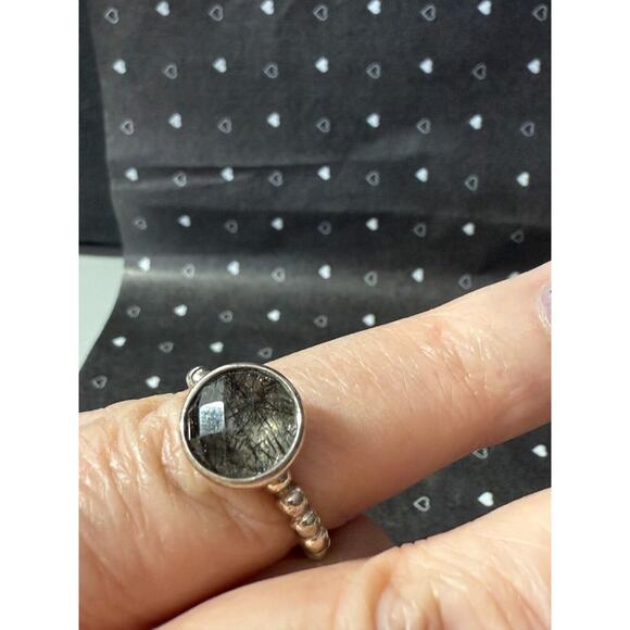 Authentic Pandora Rutile Quartz Bubble Stacking Ring 925 Silver #190619BRU Sz 6 - Picture 3 of 7